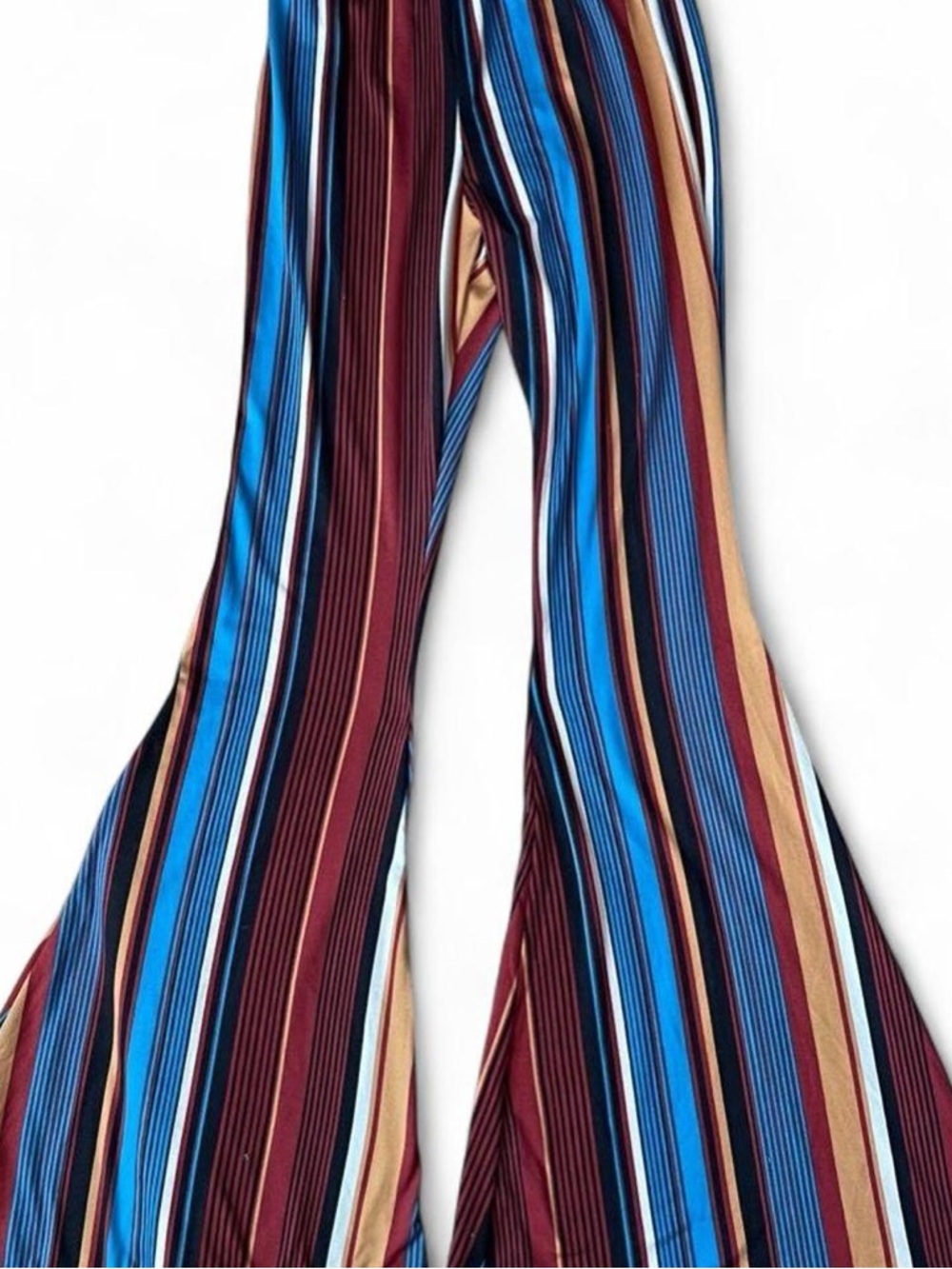 Multicolored Got Style USA Striped Flare Jumpsuit Pants in Blue and Burgundy
